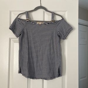 Michael Kors Navy and White Cold Shoulder Top - Small